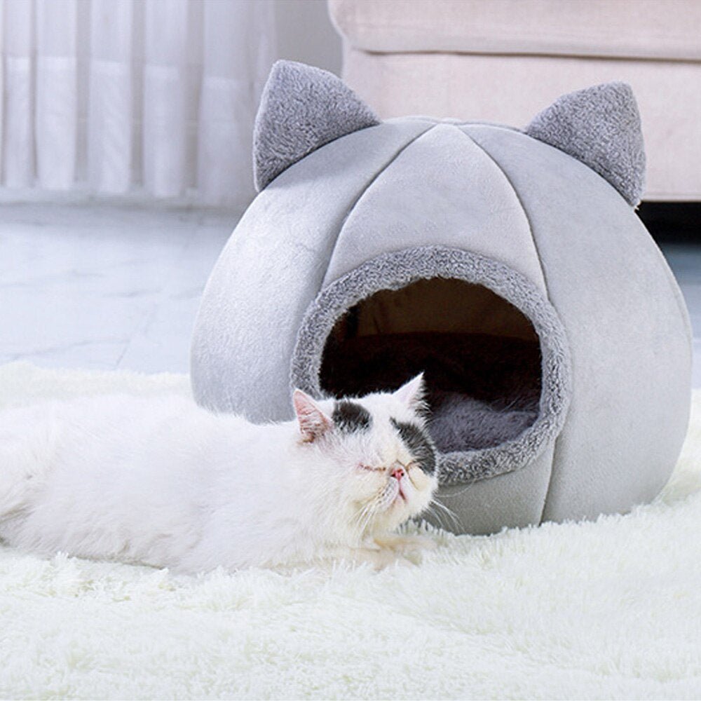 Fluffy Cat Cave Bed | 15.7 x 11.8 in | Indoor Cat Hideaway | Soft Cushion | Pawberry Road