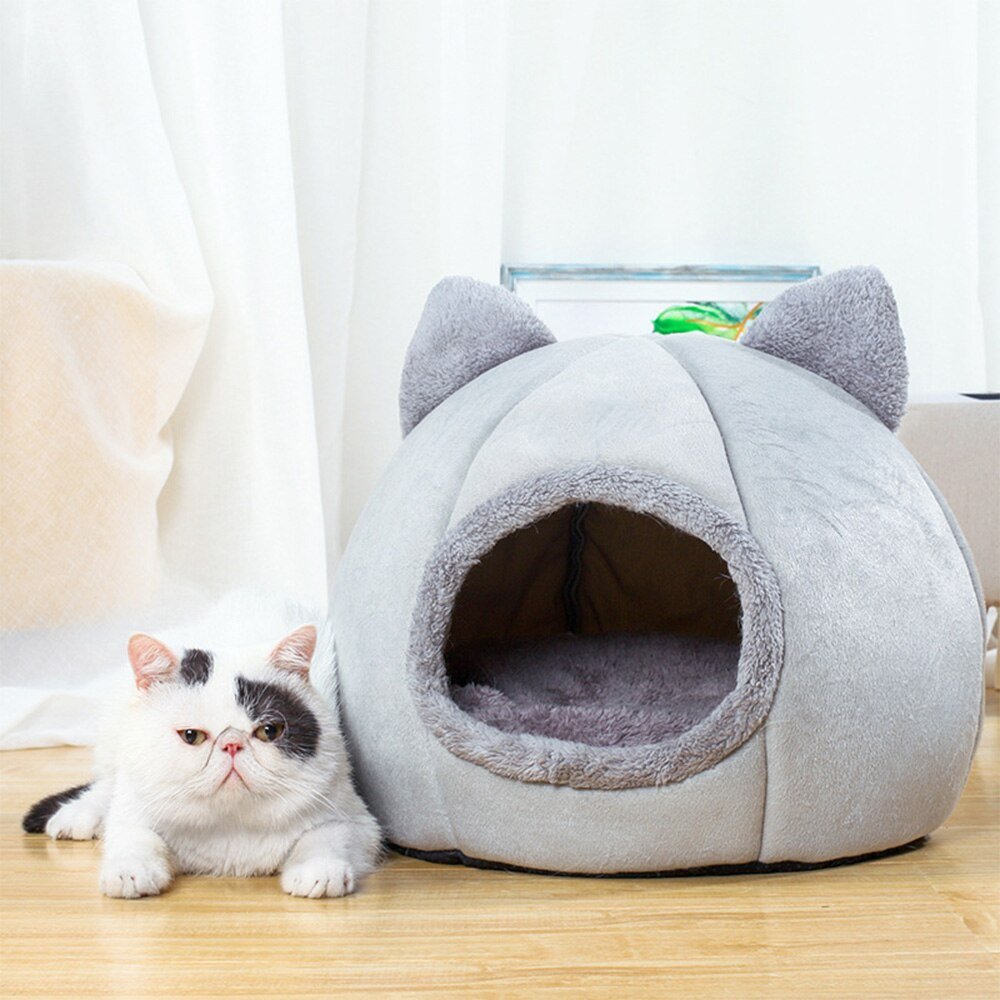 Fluffy Cat Cave Bed | 15.7 x 11.8 in | Indoor Cat Hideaway | Soft Cushion | Pawberry Road
