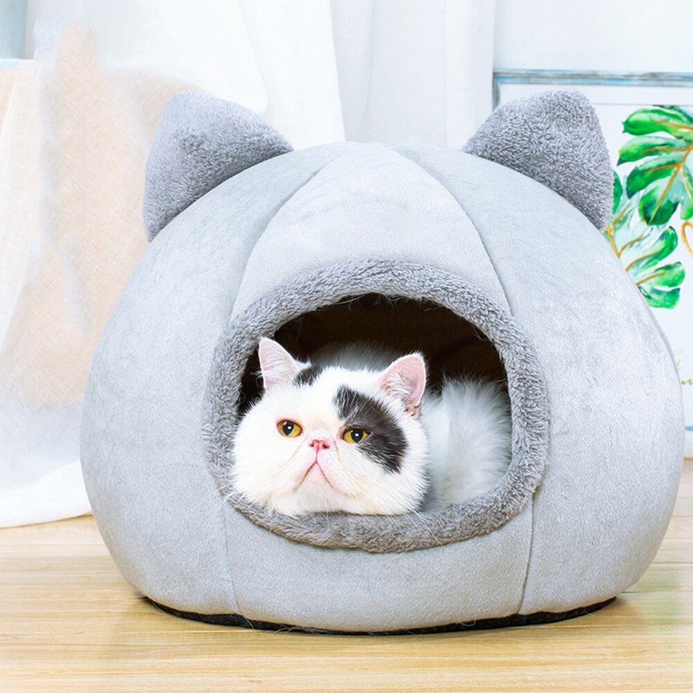 Fluffy Cat Cave Bed | 15.7 x 11.8 in | Indoor Cat Hideaway | Soft Cushion | Pawberry Road