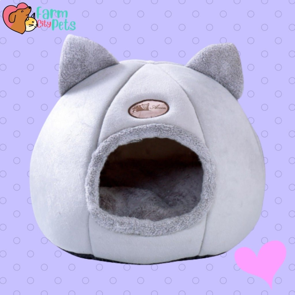 Fluffy Cat Cave Bed | 15.7 x 11.8 in | Indoor Cat Hideaway | Soft Cushion | Pawberry Road