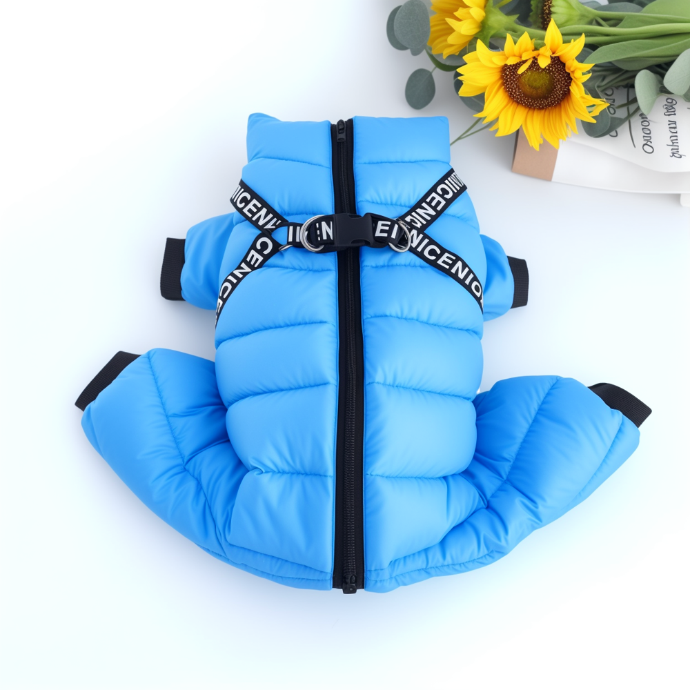 Dog Puffer Jumpsuit | Small to Large | Waterproof | Winter Coat with Built-In Harness | Pawberry Road