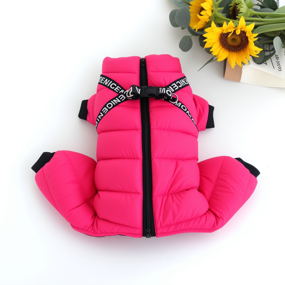 Dog Puffer Jumpsuit | Small to Large | Waterproof | Winter Coat with Built-In Harness | Pawberry Road