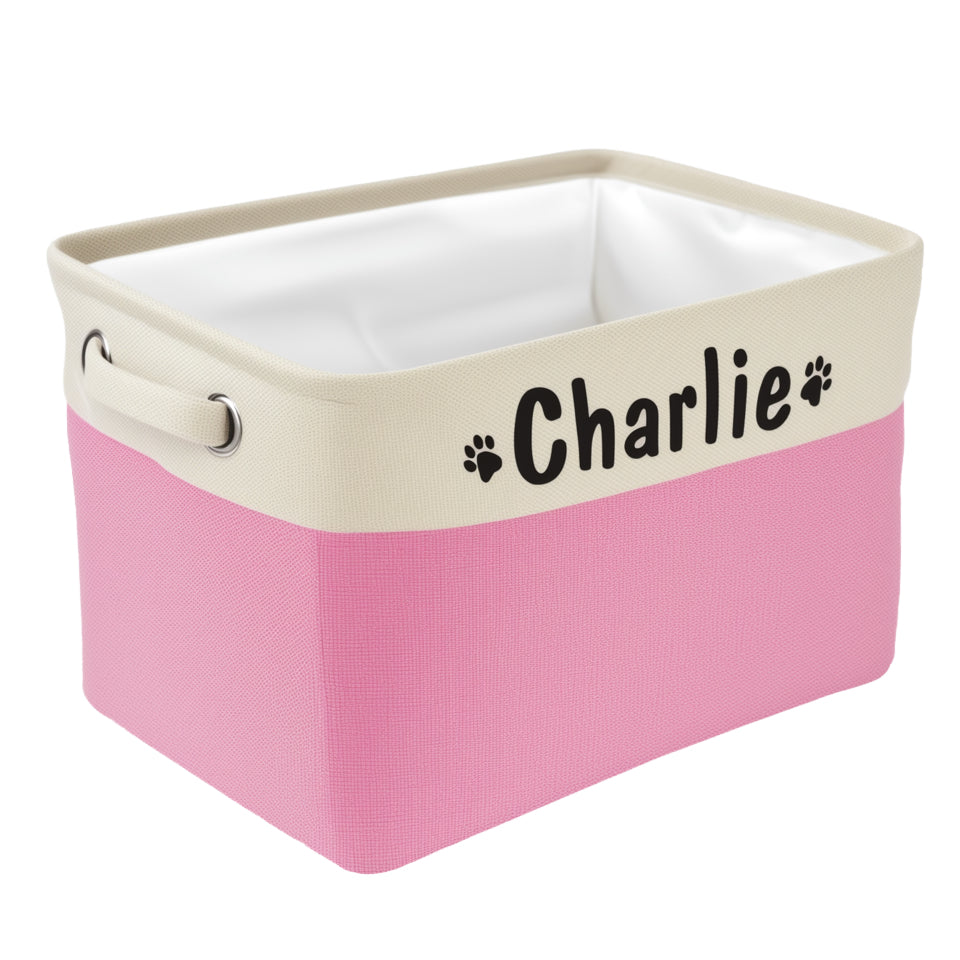 Pet Custom Toy Basket | 16.5 in × 10.6 in × 7.5 in | Foldable & Name-Personalized | Storage Organizer | Pawberry Road