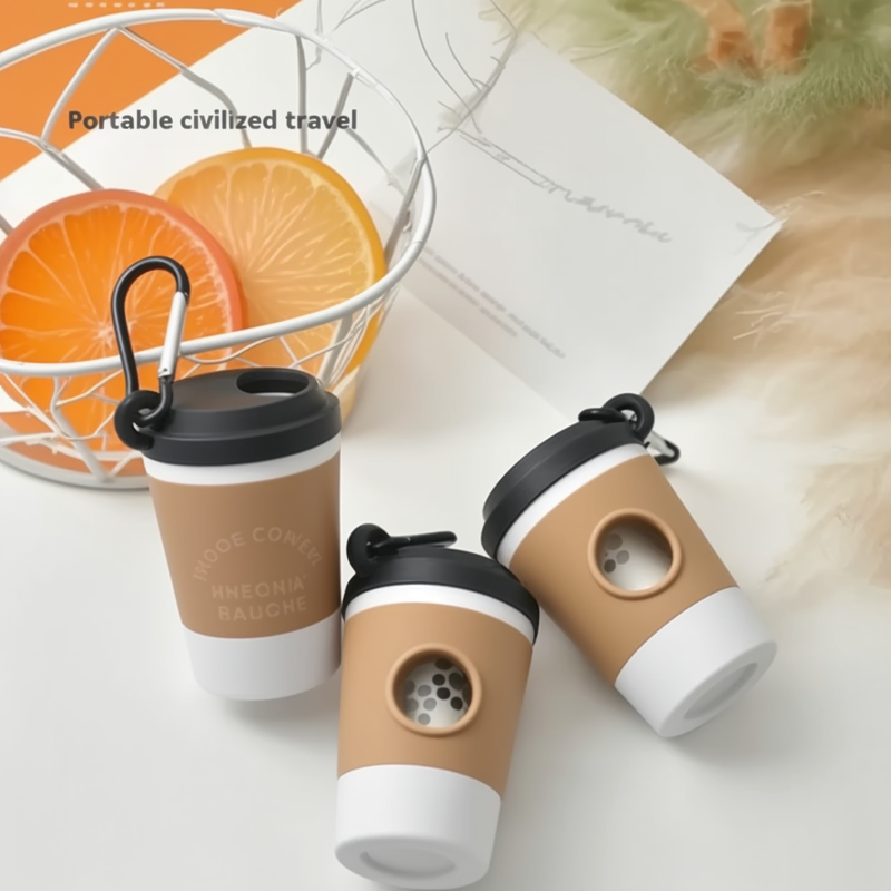 Dog Poop Bag Holder | 3.1 in | Portable | Cute Coffee Cup Style | Hands-Free Clip | Pawberry Road