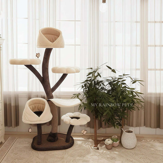 Cat Tree | 23.6 x 20.5 x 63.8 in | Chestnut Fusion Iron Frame | Plush Nest & Sisal | Pawberry Road
