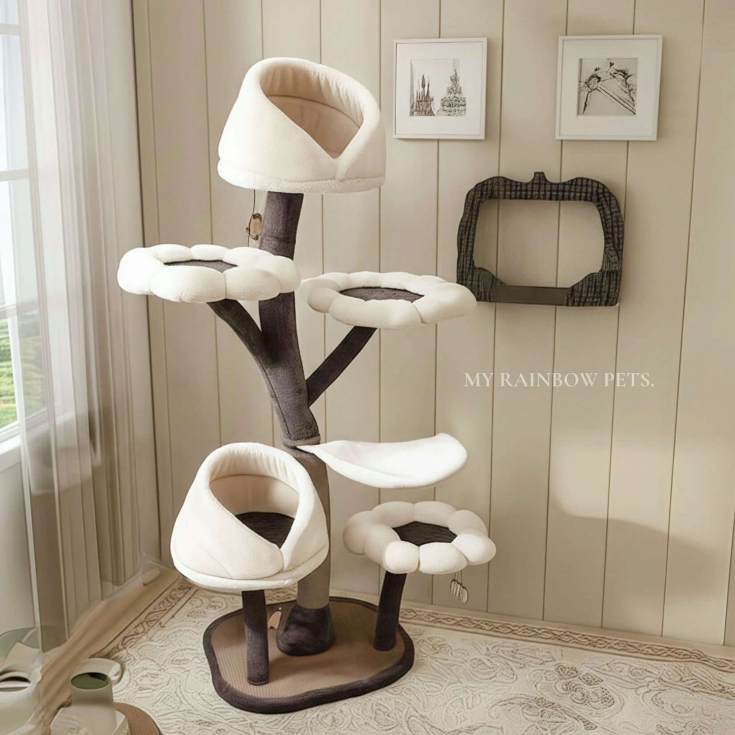 Cat Tree | 23.6 x 20.5 x 63.8 in | Chestnut Fusion Iron Frame | Plush Nest & Sisal | Pawberry Road