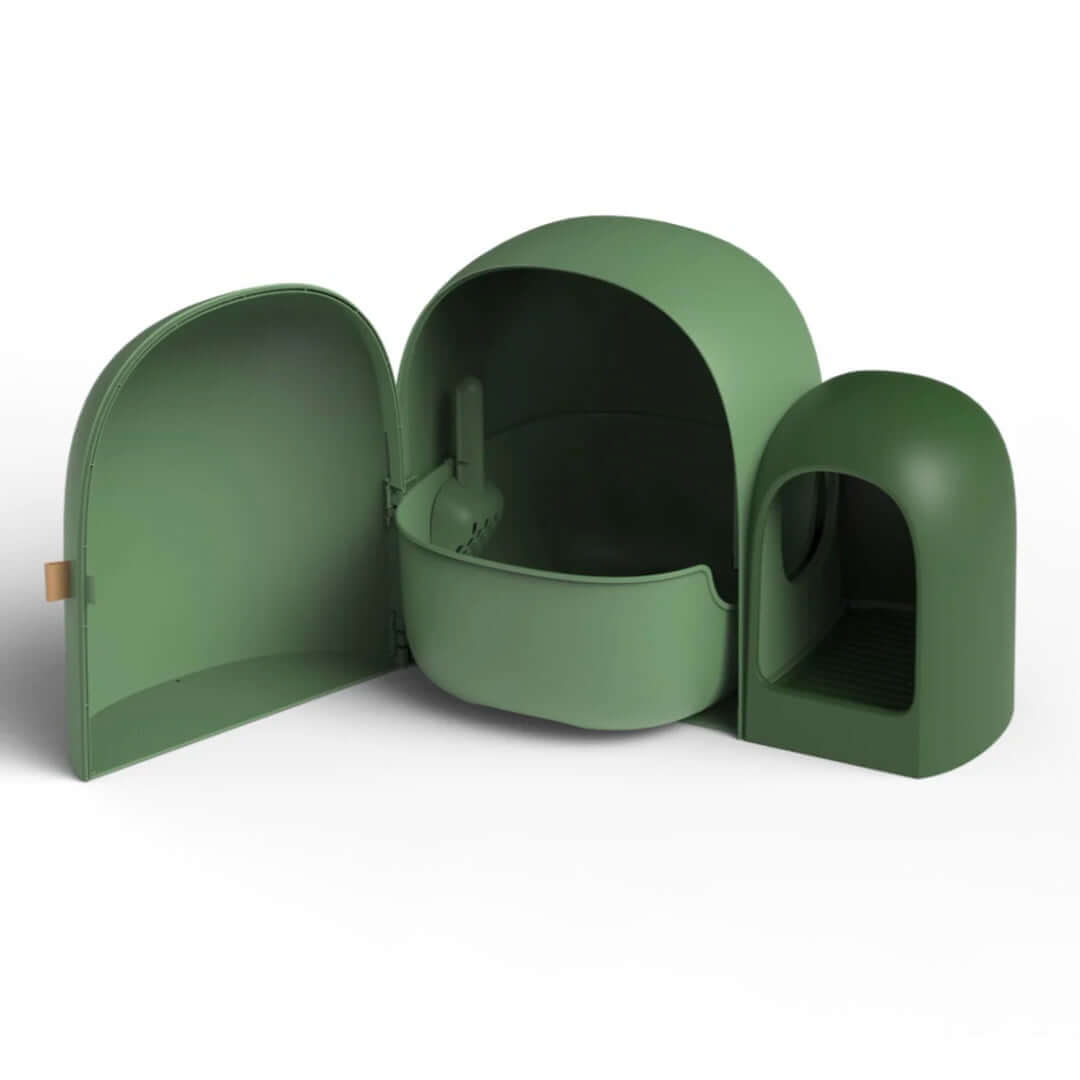 Cat Litter Box with Movable Tray | 26.8 x 19.3 x 19.3 in | Enclosed Modern Design | Moss Green | Odor Control | Pawberry Road