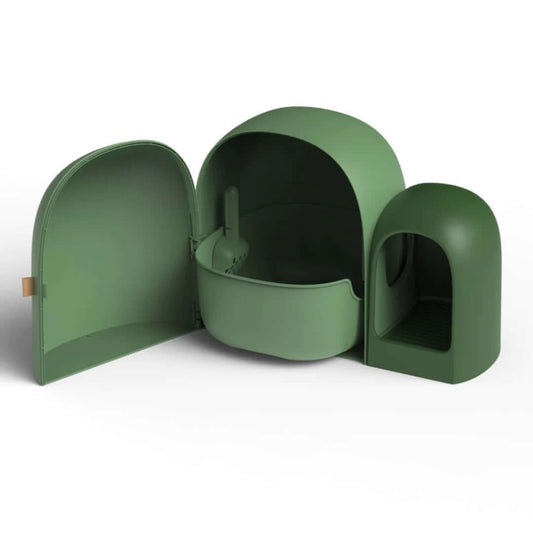 Cat Litter Box with Movable Tray | 26.8 x 19.3 x 19.3 in | Enclosed Modern Design | Moss Green | Odor Control | Pawberry Road