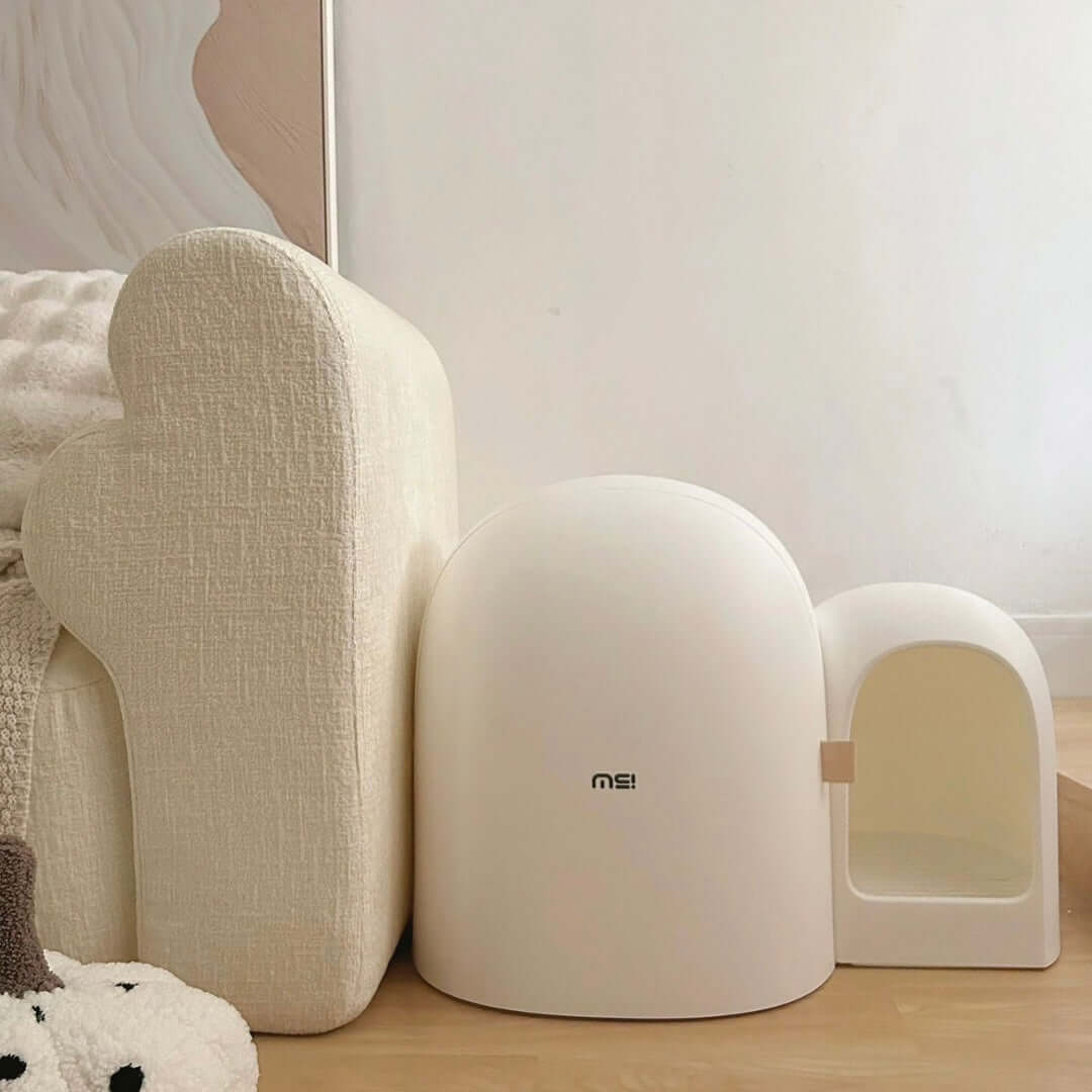 Cat Litter Box | 26.8 x 19.3 x 19.3 in | Enclosed Modern Tray | White | Spacious & Easy-Clean | Pawberry Road