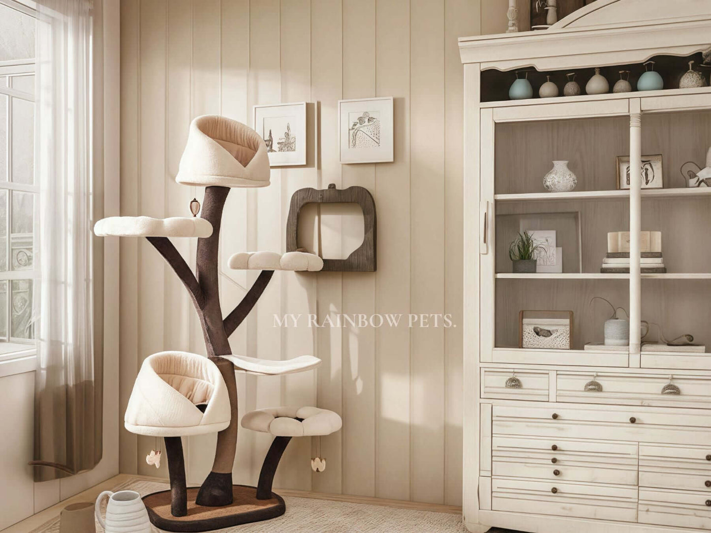 Cat Tree | 23.6 x 20.5 x 63.8 in | Chestnut Fusion Iron Frame | Plush Nest & Sisal | Pawberry Road