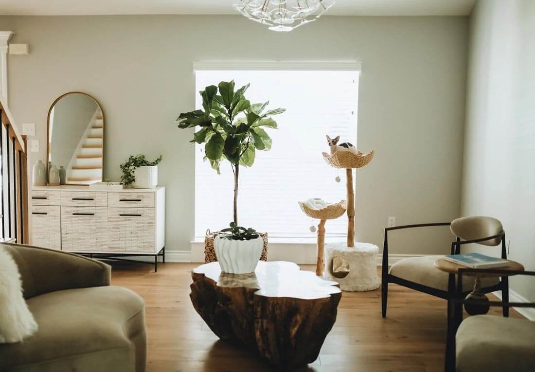 Cat Tree Tower with Scratch Posts | Height 45.5 in | Multi-Level Wood Cat Furniture | Plush Baskets | Pawberry Road