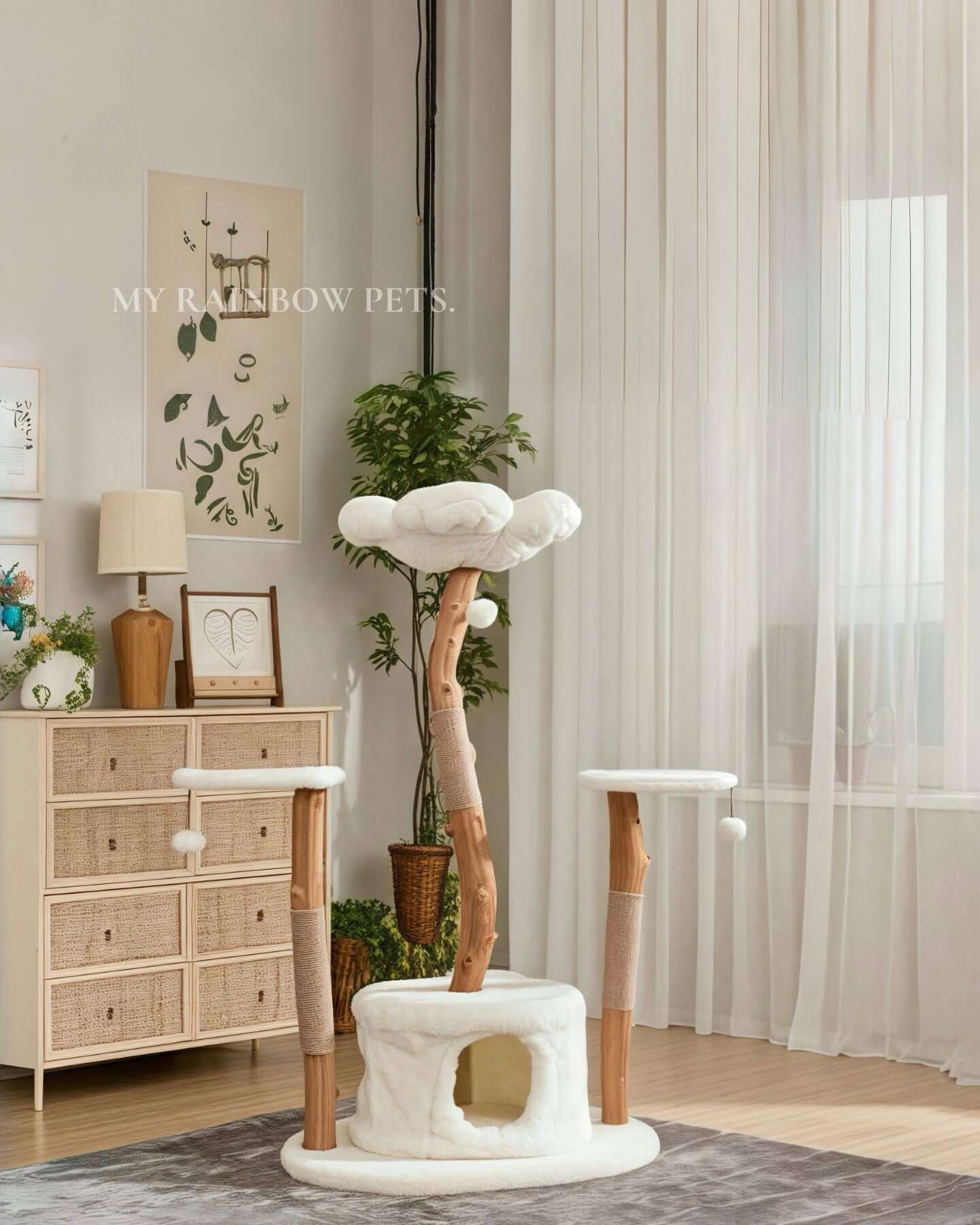 Cat Tree Plush Wooden  | W31.5 x H50 in | Multi-Level Tower | Scratching Posts | Pawberry Road