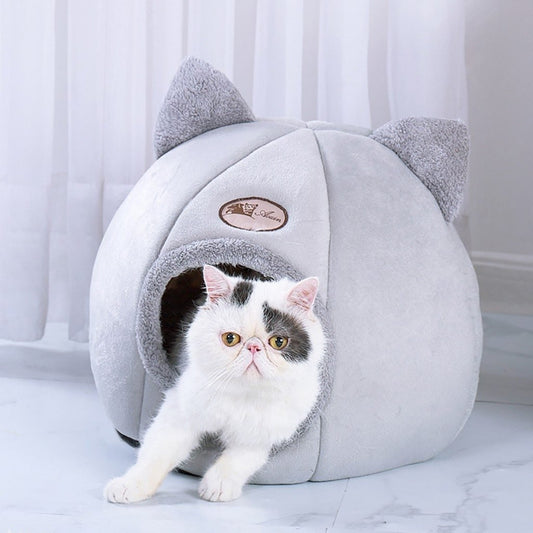 Fluffy Cat Cave Bed | 15.7 x 11.8 in | Indoor Cat Hideaway | Soft Cushion | Pawberry Road