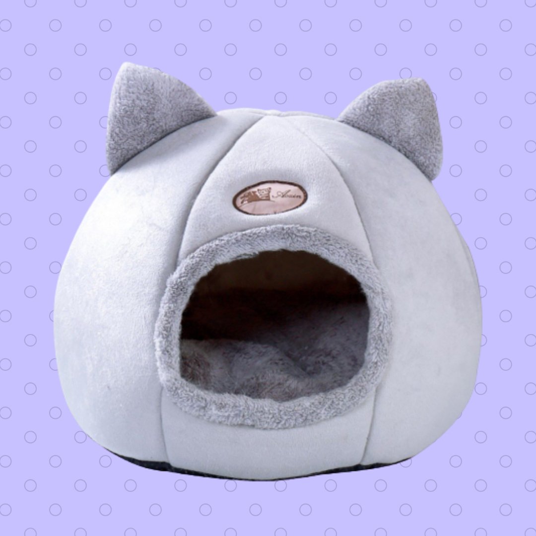 Fluffy Cat Cave Bed | 15.7 x 11.8 in | Indoor Cat Hideaway | Soft Cushion | Pawberry Road