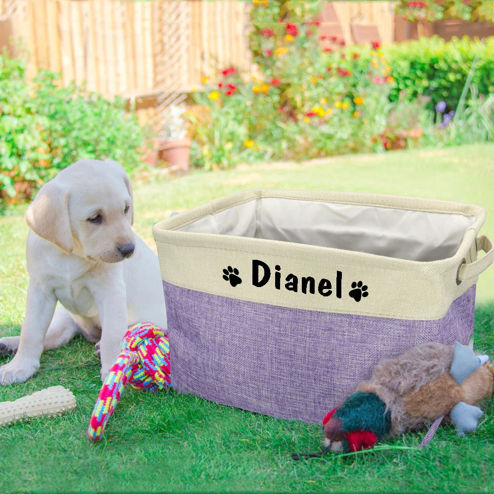 Pet Custom Toy Basket | 16.5 in × 10.6 in × 7.5 in | Foldable & Name-Personalized | Storage Organizer | Pawberry Road