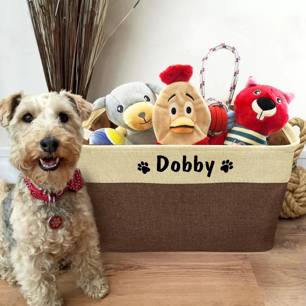 Pet Custom Toy Basket | 16.5 in × 10.6 in × 7.5 in | Foldable & Name-Personalized | Storage Organizer | Pawberry Road