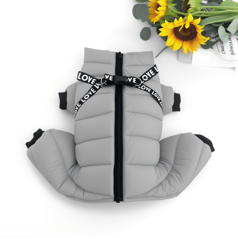 Dog Puffer Jumpsuit | Small to Large | Waterproof | Winter Coat with Built-In Harness | Pawberry Road