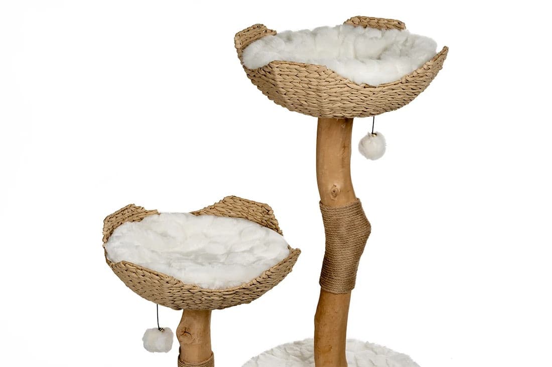 Cat Tree Tower with Scratch Posts | Height 45.5 in | Multi-Level Wood Cat Furniture | Plush Baskets | Pawberry Road