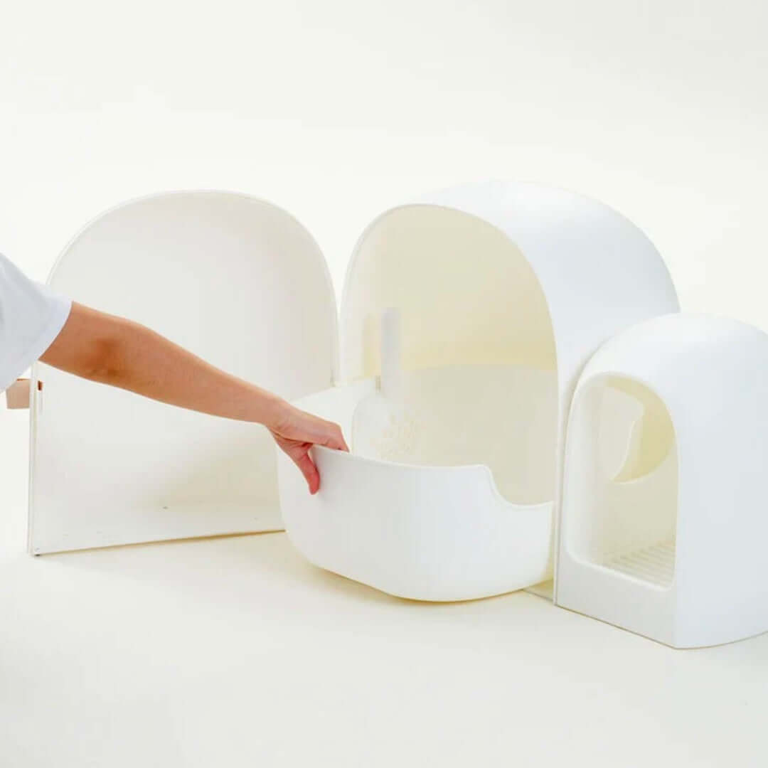 Cat Litter Box | 26.8 x 19.3 x 19.3 in | Enclosed Modern Tray | White | Spacious & Easy-Clean | Pawberry Road