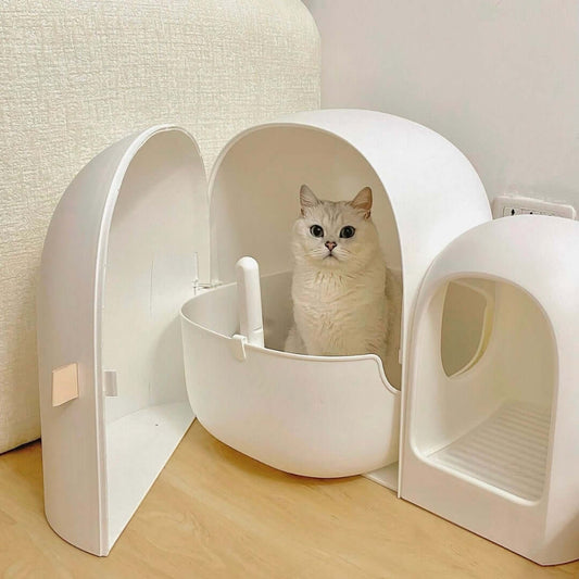 Cat Litter Box | 26.8 x 19.3 x 19.3 in | Enclosed Modern Tray | White | Spacious & Easy-Clean | Pawberry Road