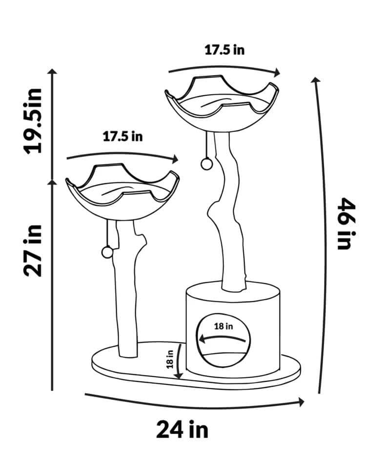 Cat Tree Tower with Scratch Posts | Height 45.5 in | Multi-Level Wood Cat Furniture | Plush Baskets | Pawberry Road