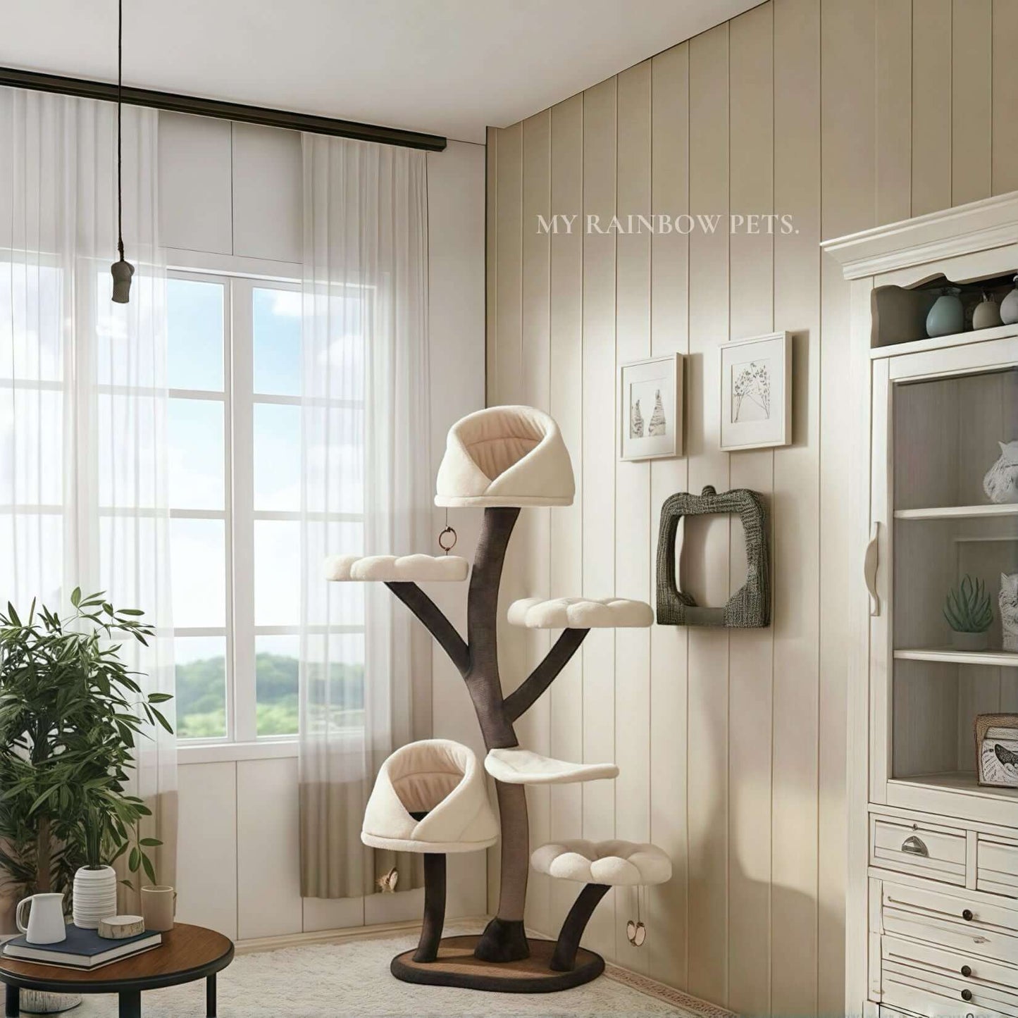 Cat Tree | 23.6 x 20.5 x 63.8 in | Chestnut Fusion Iron Frame | Plush Nest & Sisal | Pawberry Road