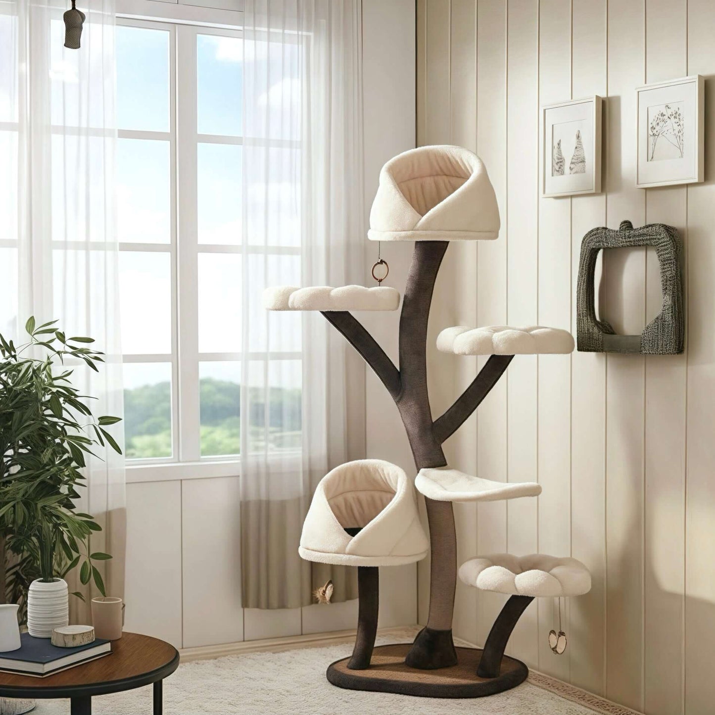 Cat Tree | 23.6 x 20.5 x 63.8 in | Chestnut Fusion Iron Frame | Plush Nest & Sisal | Pawberry Road